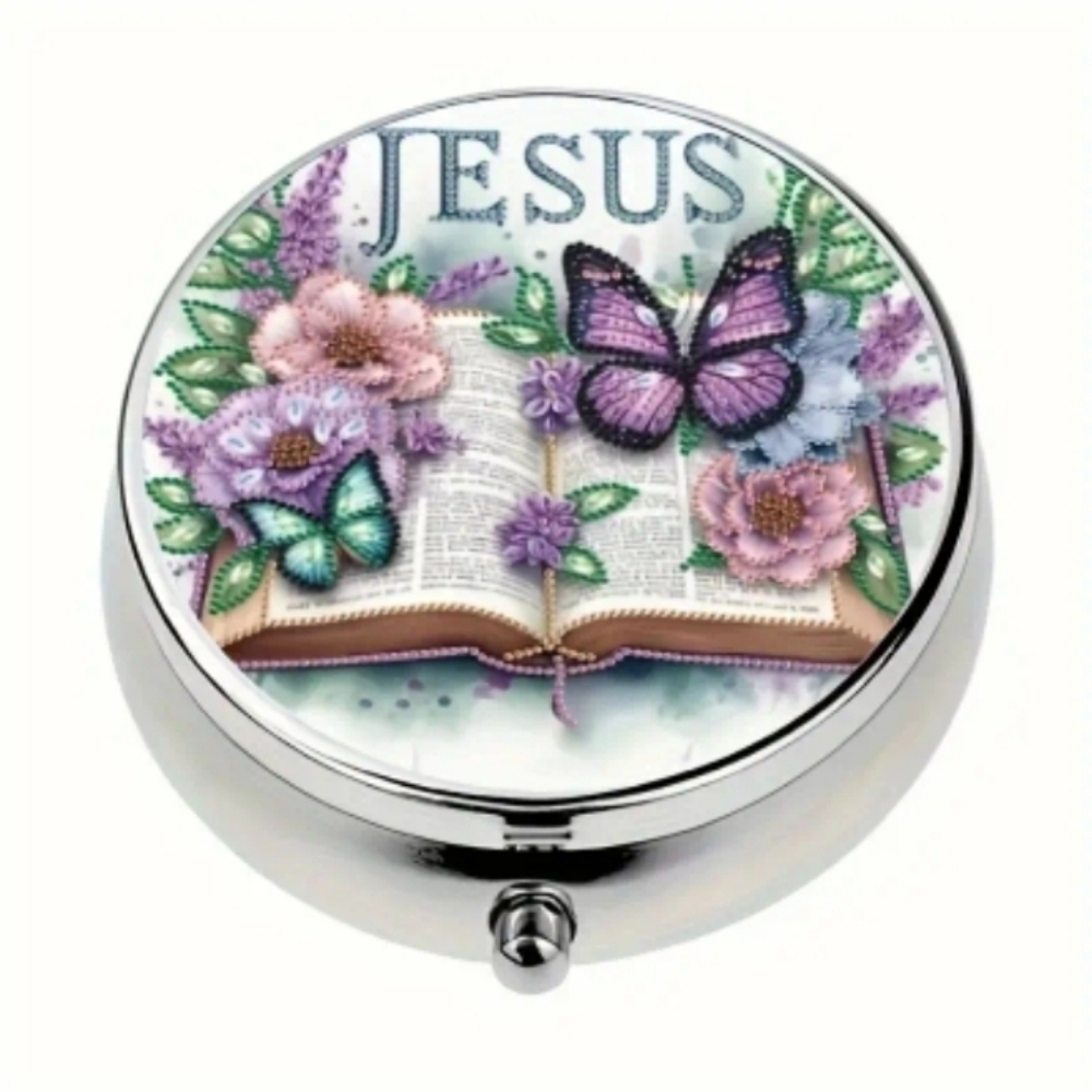Jesus Floral Butterfly 3 compartment pill box